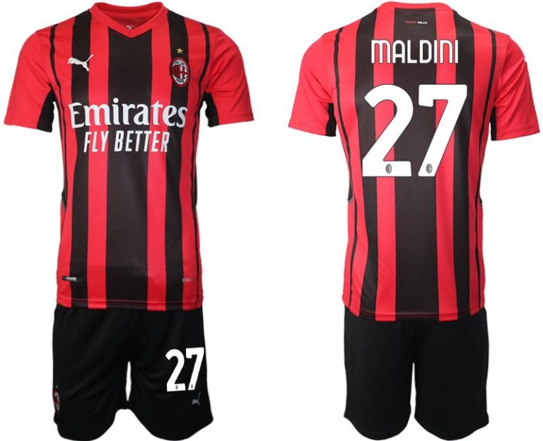 AC Milan Daniel Maldini #27 Herren 21-22 Heimtrikot Trikotsatz Kurzarm + Kurze Hosen