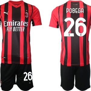 AC Milan Tommaso Pobega #26 Herren 21-22 Heimtrikot Trikotsatz Kurzarm + Kurze Hosen