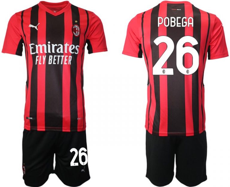 AC Milan Tommaso Pobega #26 Herren 21-22 Heimtrikot Trikotsatz Kurzarm + Kurze Hosen