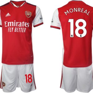 Arsenal F.C. Heimtrikot 2022 Herren Kurzarm rot mit Aufdruck Monreal 18 + Kurze Hosen