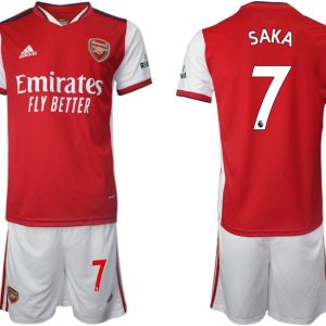 Arsenal Heimtrikot 2022 Herren Kurzarm rot mit Aufdruck SAKA 7 + Kurze Hosen