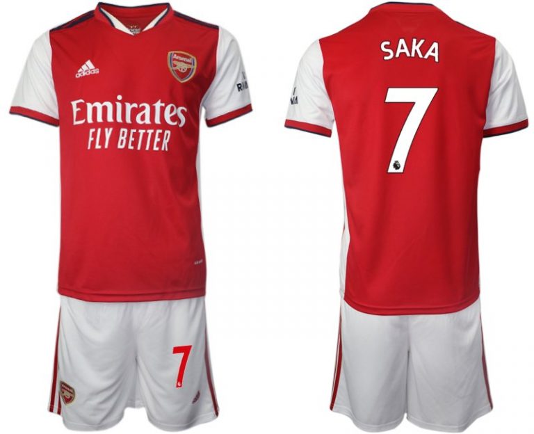 Arsenal Heimtrikot 2022 Herren Kurzarm rot mit Aufdruck SAKA 7 + Kurze Hosen