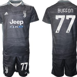 Bestellten Günstige Fußballtrikots Herren Juventus Turin Torwarttrikot Set schwarz Buffon 77