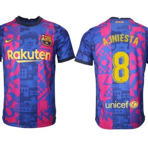 Drittes Trikot FC Barcelona Herren 2021/22 in blau mit Aufdruck A.Iniesta 8