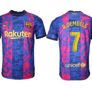 Drittes Trikot FC Barcelona Herren 2021/22 in blau mit Aufdruck O.Dembele 7