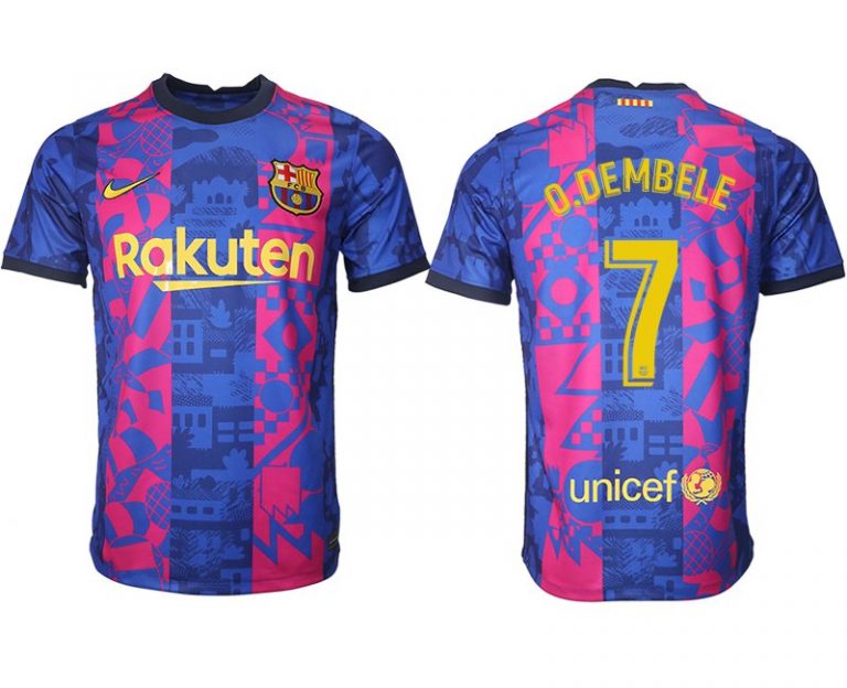 Drittes Trikot FC Barcelona Herren 2021/22 in blau mit Aufdruck O.Dembele 7