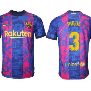 Drittes Trikot FC Barcelona Herren 2021/22 in blau mit Aufdruck Pique 3