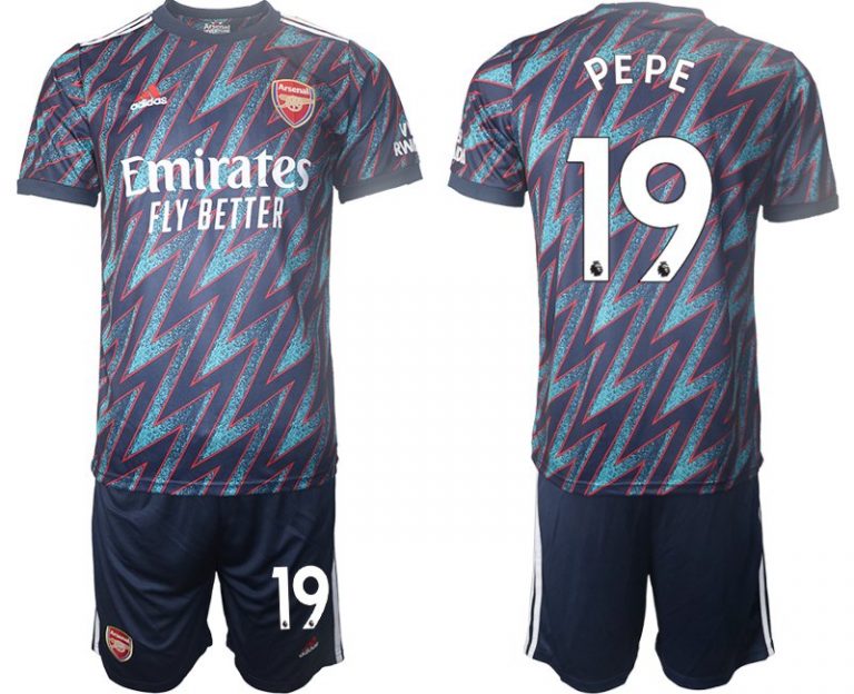 FC Arsenal 2022 blau Ausweichtrikot 3rd mit Aufdruck PEPE 19# + Kurze Hosen