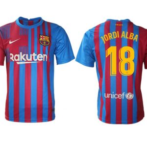 FC Barcelona 21/22 Herren Heimtrikot blau/rot mit Jordi Alba 18 Individualdruck gelb