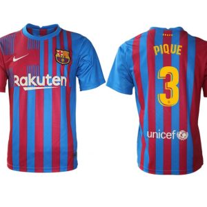 FC Barcelona 21/22 Herren Heimtrikot blau/rot mit PIQUE 3 Individualdruck gelb