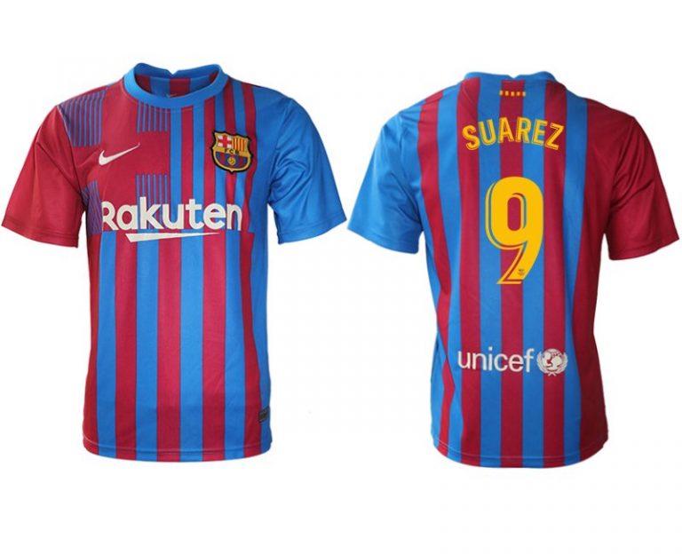 FC Barcelona 21/22 Herren Heimtrikot blau/rot mit SUAREZ 9 Individualdruck gelb