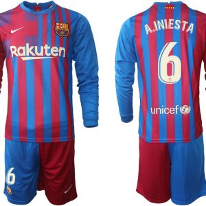 FC Barcelona Andres Iniesta 6# Herren Heimtrikot 2021/22 Langarm + Kurze Hosen