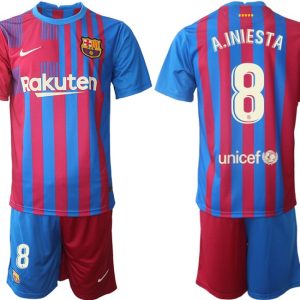 FC Barcelona Heimtrikot 2021/22 Herren Fußballtrikots blau mit Aufdruck A.Iniesta 8-1