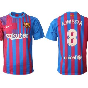 FC Barcelona Heimtrikot 2021/22 Herren Fußballtrikots blau mit Aufdruck A.Iniesta 8