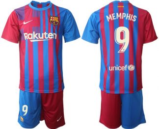 FC Barcelona Heimtrikot 2021/22 Herren Fußballtrikots blau mit Aufdruck Memphis 9-1