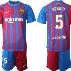 FC Barcelona Heimtrikot 2021/22 Herren Fußballtrikots blau mit Aufdruck Sergio 5-1