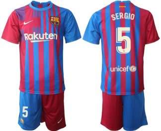 FC Barcelona Heimtrikot 2021/22 Herren Fußballtrikots blau mit Aufdruck Sergio 5-1