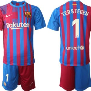 FC Barcelona Heimtrikot 2021/22 Herren Fußballtrikots blau mit Aufdruck Ter Stegen 1-1