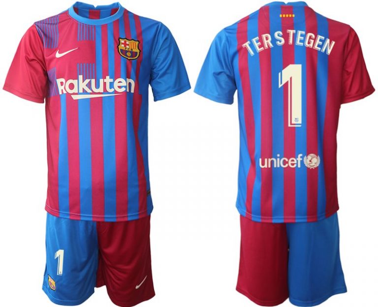 FC Barcelona Heimtrikot 2021/22 Herren Fußballtrikots blau mit Aufdruck Ter Stegen 1-1