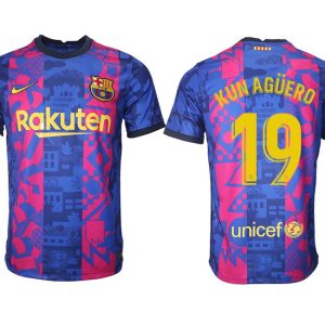 FC Barcelona Herren 3rd Trikot 2021/22 dunkelblau/gelb mit Aufdruck Kun Agüero 19