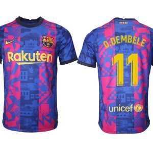 FC Barcelona Herren 3rd Trikot 2021/22 in blau mit Aufdruck O.Dembele 11