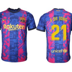 FC Barcelona Herren Drittes Trikot 21/22 dunkelblau/gelb mit Aufdruck F.DE JONG 21