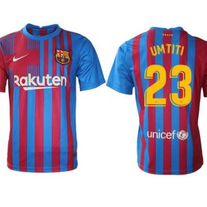 FC Barcelona Herren Fussball-Trikots 2021/22 blau/rot mit UMTITI 23 Individualdruck gelb