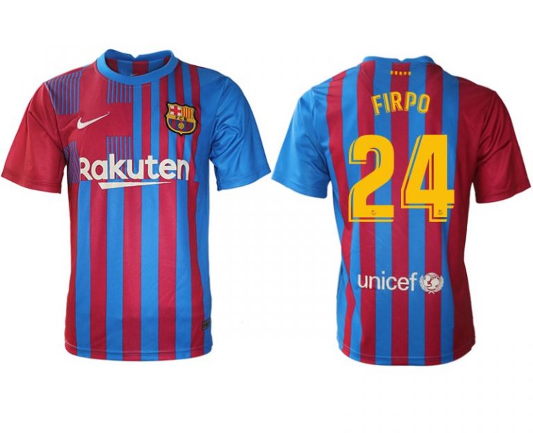 FC Barcelona Herren Heimtrikot 2021/22 blau/rot mit FIRPO 24 Individualdruck gelb