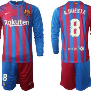 FC Barcelona Herren Heimtrikot 21/22 Andres Iniesta 8# Langarm + Kurze Hosen