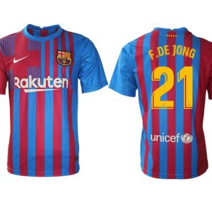 FC Barcelona Herren Heimtrikot 21/22 blau/rot mit F.DE JONG 21 Individualdruck gelb