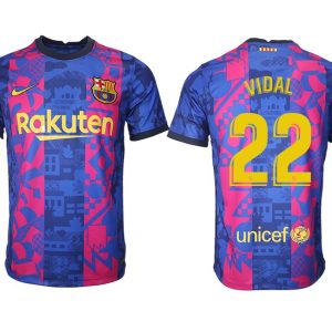 FC Barcelona Herren Third Kit 2021/22 dunkelblau/gelb mit Aufdruck VIDAL 22