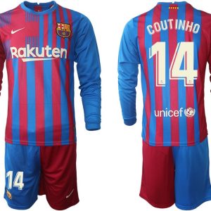 FC Barcelona Philippe Coutinho 14# Home 2021/22 Langarm Fußballtrikots Offizielles Set