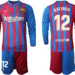 FC Barcelona Rafinha 12# Stadium Home Fußball-Trikots 21/22 Langarm + Kurze Hosen