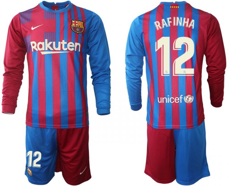 FC Barcelona Rafinha 12# Stadium Home Fußball-Trikots 21/22 Langarm + Kurze Hosen