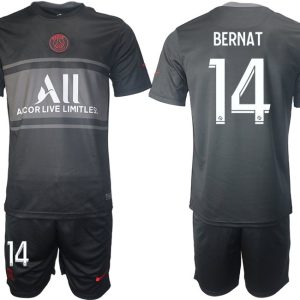 Fußball Trikotsatz PSG Ausweichtrikot 2021/2022 schwarz/grau mit Aufdruck Bernat 14