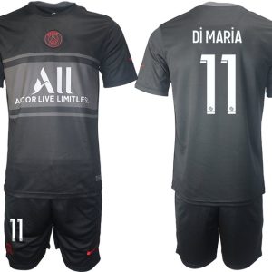 Fußball Trikotsatz PSG Ausweichtrikot 2021/2022 schwarz/grau mit Aufdruck Di María 11