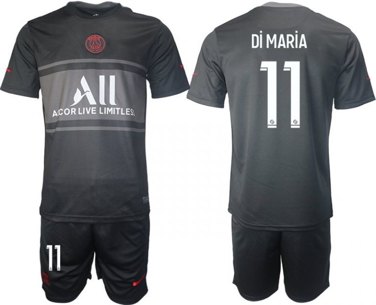 Fußball Trikotsatz PSG Ausweichtrikot 2021/2022 schwarz/grau mit Aufdruck Di María 11