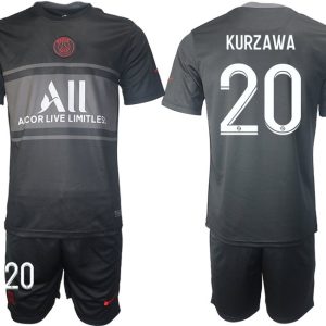 Fußball Trikotsatz PSG Ausweichtrikot 2021/2022 schwarz/grau mit Aufdruck Kurzawa 20