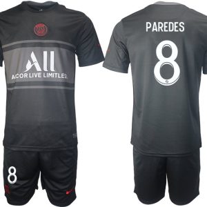 Fußball Trikotsatz PSG Ausweichtrikot 2021/2022 schwarz/grau mit Aufdruck Paredes 8