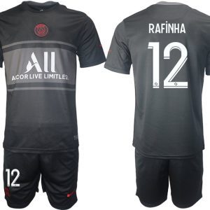 Fußball Trikotsatz PSG Ausweichtrikot 2021/2022 schwarz/grau mit Aufdruck Rafinha 12