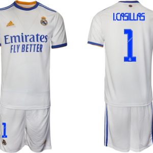 Fußball Trikotsatz Real Madrid Heimtrikot 2022 weiß blau mit Aufdruck I.Casillas 1