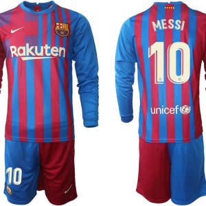 Günstige Fußballtrikots Barcelona Lionel Messi 10 Heim Trikot Home Langarm + Kurze Hosen