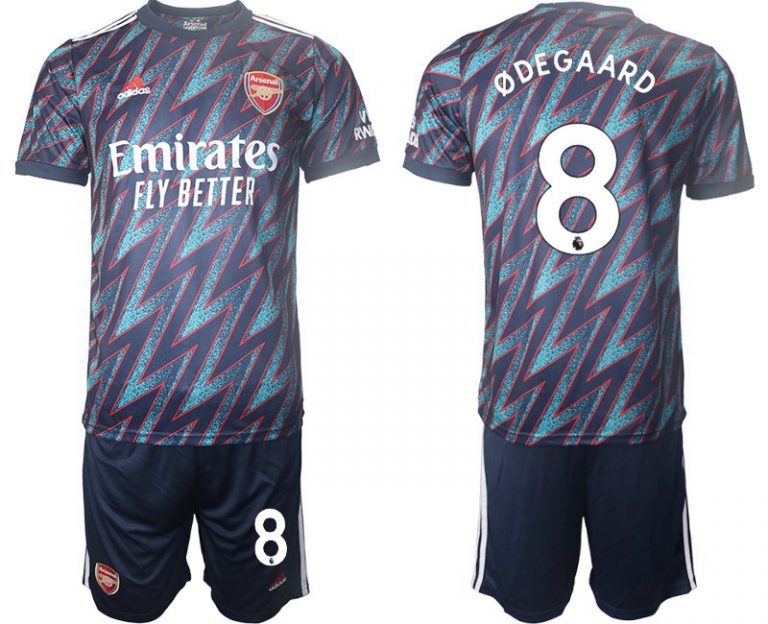 Herren Ausweichtrikot 3rd FC Arsenal 2022 ØDEGAARD 8# blau/rot + Kurze Hosen