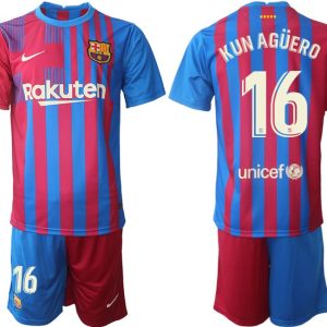 Herren FC Barcelona 2021/22 Heimtrikot blau/rot mit Aufdruck Kun Agüero 16