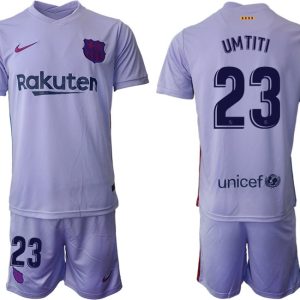 Herren Fußballtrikot FC Barcelona 2021/22 Auswärtstrikot lila/gelb mit Aufdruck UMTITI 23-1