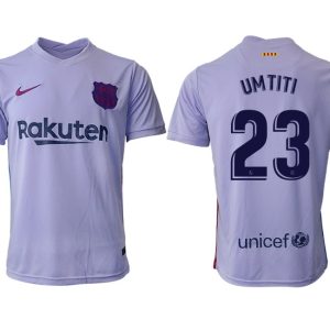 Herren Fußballtrikot FC Barcelona 2021/22 Auswärtstrikot lila/gelb mit Aufdruck UMTITI 23