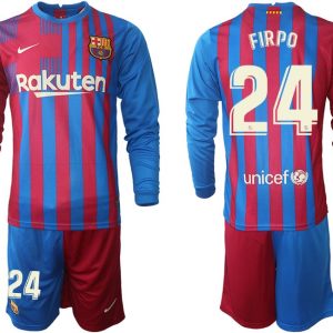 Herren Fußballtrikot FC Barcelona Junior Firpo 24# Home Trikotsatz Langarm + Kurze Hosen