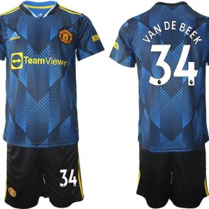 Herren Manchester United 2022 Ausweichtrikot blau Kurzarm mit Aufdruck VAN DE BEEK 34-1