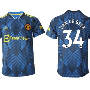 Herren Manchester United 2022 Ausweichtrikot blau Kurzarm mit Aufdruck VAN DE BEEK 34