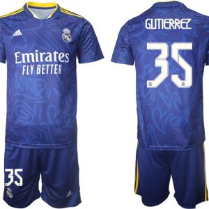 Herren Trikot Away Blau Real Madrid Auswärtstrikot 2022 mit Aufdruck Gutierrez 35